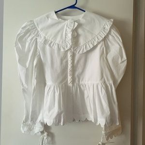 HORROR VACUI Lisi Scalloped White Cotton Puff Sleeve Blouse XL